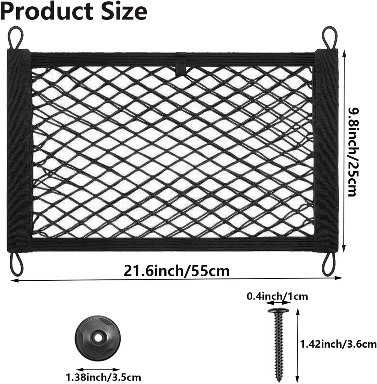 2PACK Small Cargo Nets Elastic Stretchable Pocket Storage Mesh Net Universal Automotive Cargo Netting Storage Pouch with 8Pcs Mounting Screws and Hooks for Car Truck SUV Boats (21.6x9.8 Inch)