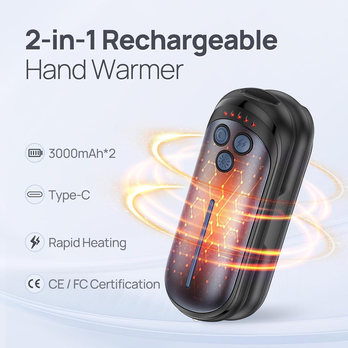 Skiennix Rechargeable Hand Warmers - 6000mAh Portable 2-in-1 Warmers with AI Smart Chips | Perfect for Outdoor Activities & Family Use
