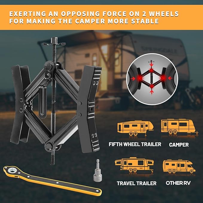 Camper Wheel Chock Stabilizer 2 Sets, Double Speed Heavy Duty Truck RV Tire Scissor Locking X Chock, Camper Accessories for Travel Trailers Tire Chalks, Anti Rust Coating, Fit for 3.5” to 12”