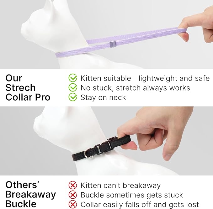 Safety Cat Collar Pro, Lightweight Elastic Release Non Breakaway Cat Collar Adjustable with Snap Fastener for Kitten All Small Large Cats, US IDA Gold Award (Olive, S 5.9-11.8")