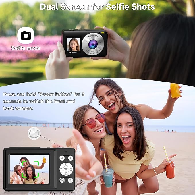 Digital Camera, 56MP 2.7K Dual-Screen Selfie Camera