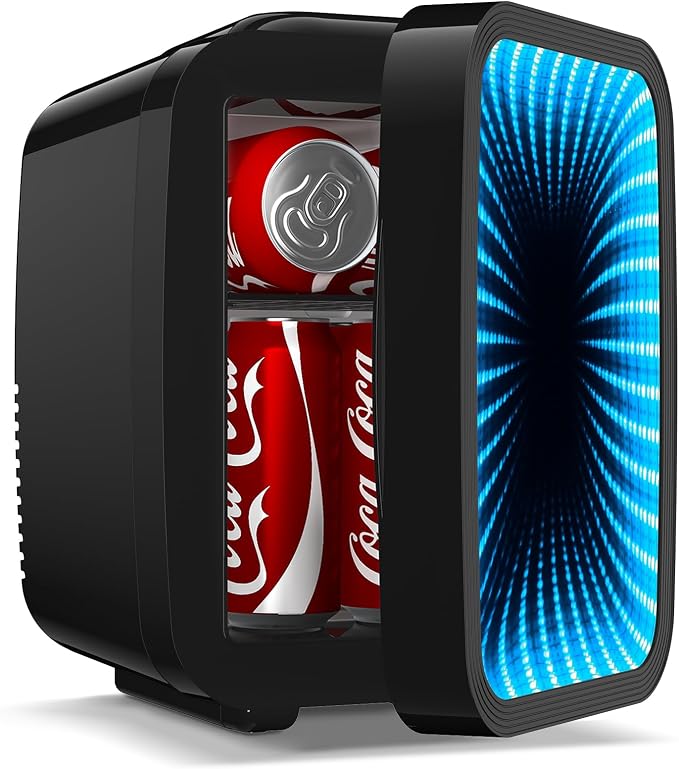 BEICHEN Mini Fridge, 4L/6 Can Small fridge with Dimmable Gaming Light | Cooler and Warmer，Portable Personal Fridge,LED lights Perfect for Gaming Experience,12v AC/DC for home and car,ultra-quiet