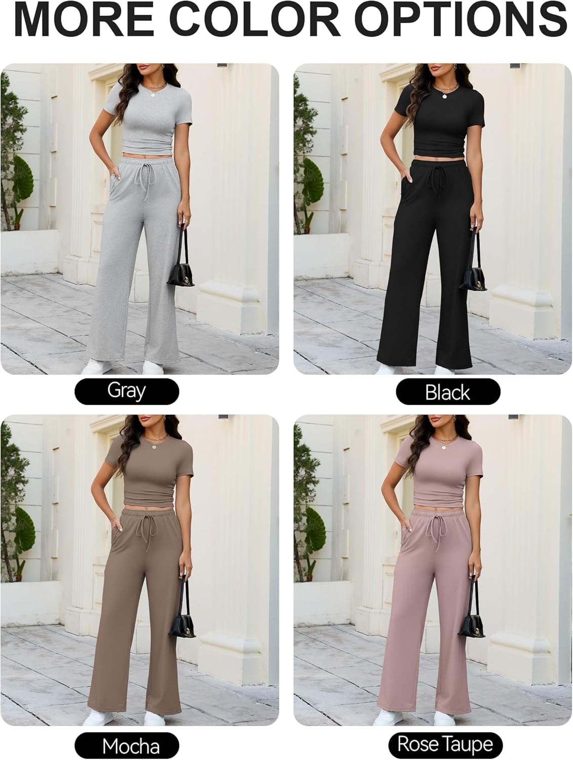 Skiennix 2-Piece Lounge Set for Women - Trendy Slim Short Sleeve Top & Wide Leg Pants - Summer Outfit