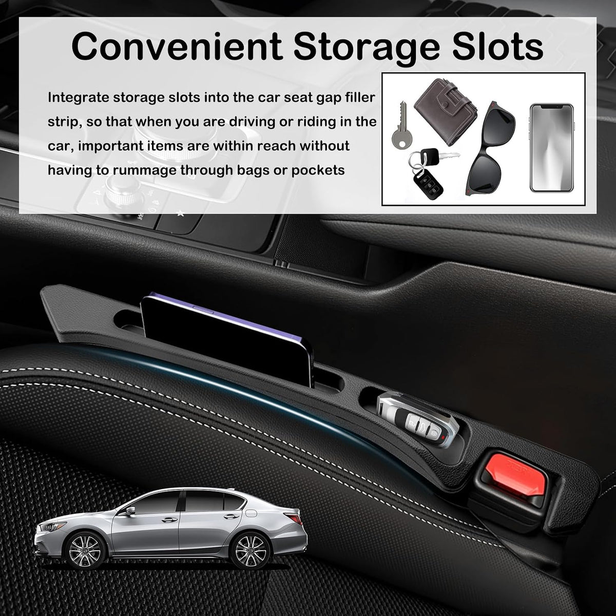 2PCS 2026 Upgraded Car Seat Gap Filler Organizer,Deepened 2-in-1 Car Gap Seat Filler with Storage Slots & Reserved Charging Hole,Universal in Between Cars Seats Catcher