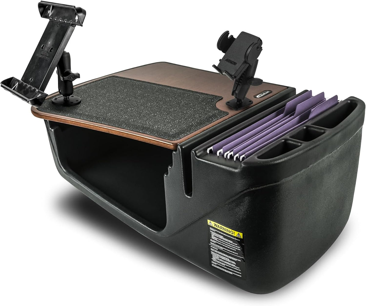 AutoExec GripMaster Car Desk for Your Vehicle Workstation and Mobile Office, Mahogany with Tablet Mount and Phone Mount