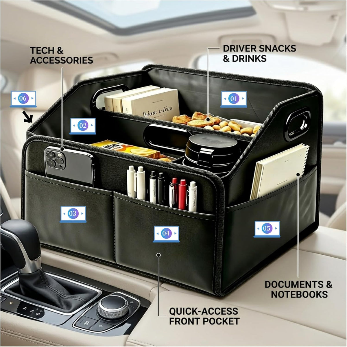 Car Storage Organizer, Car Caddy Basket for Front Seat Floor & Rear Seat