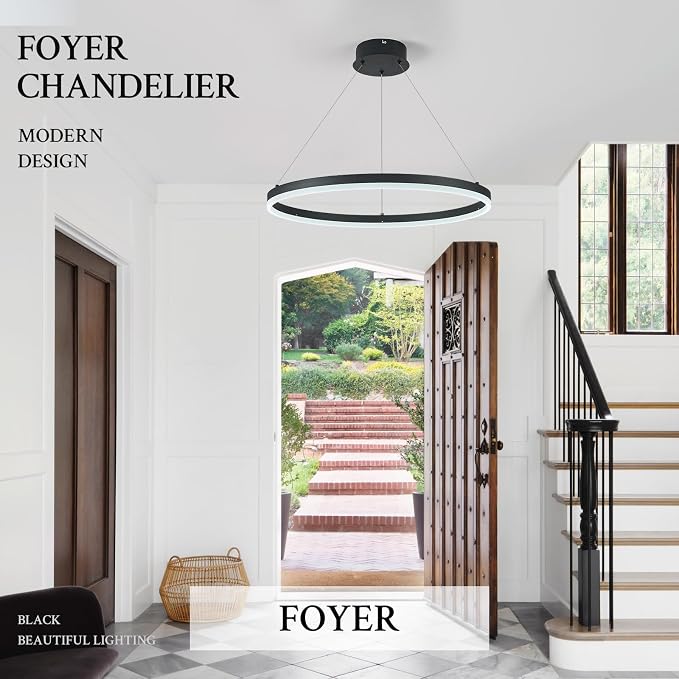 Modern LED Pendant Lighting Ring Chandelier Black Dimmable LED Chandelier