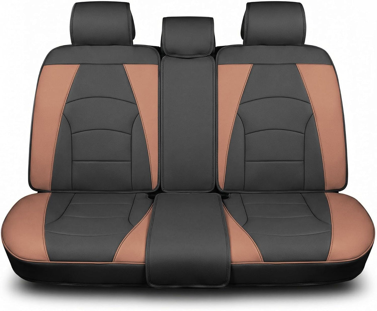FH Group Car Seat Cover for Back Seat Faux Leather - Universal Fit, Rear Seat Covers for Cars with Rear Split Bench, Car Seat Cushions, Car Interior Accessories for SUV, Sedan, Van Brown Black