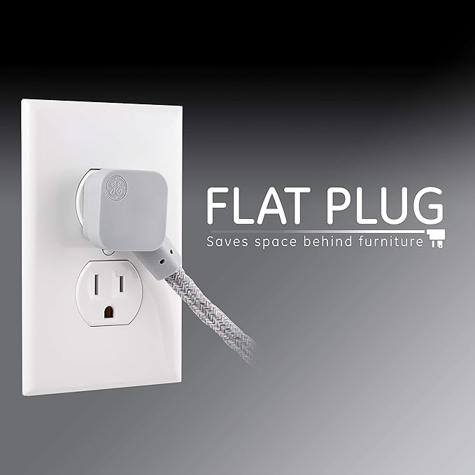 GE 3-Outlet Power Strip Mini Extension Cord with Multiple Outlets 5 Inch Braided Short Cord Extension Cord Grounded Flat Plug Extension Cord ETL Listed Gray 53199