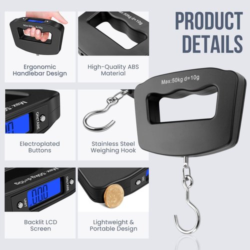 Flexzion Digital Luggage Scale - Portable 110 Lb Baggage Weight Scale with 10g Accuracy | Black