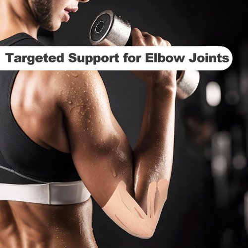 20 Count Pre-Cut Kinesiology Tape for Elbow, Precut Muscle Tapes Strips for Elbow Waterproof Breathable Hypoallergenic Latex-Free, Elastic Cotton Sports Athletic Tapes for Elbow Pain Relief & Support