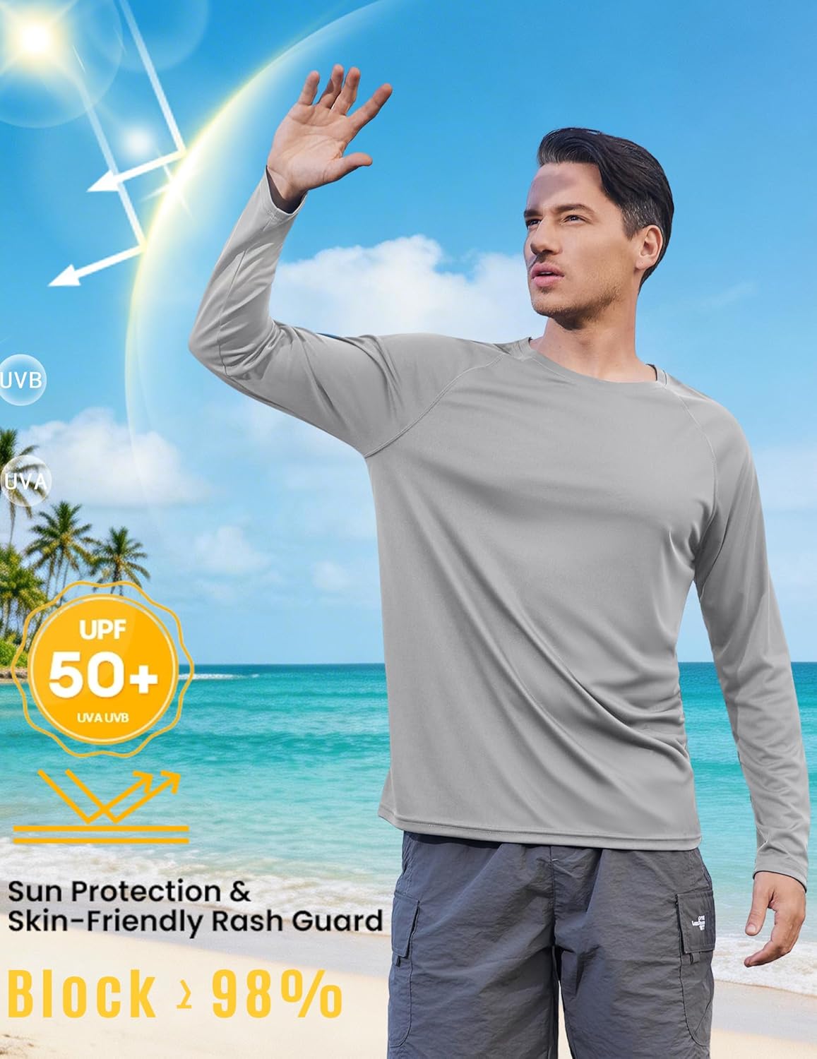 PINSPARK Men's UV Protection Long Sleeve Fishing Shirt - Quick Dry Camo Rash Guard for Active Wear