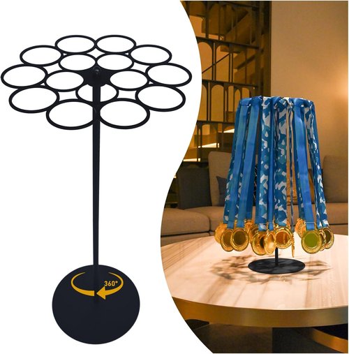 Medal Hanger Display - Rotating Wall-Safe Tabletop Stand Holds 45+ Race Medals | Heavy-Duty Metal Base for Easy Assembly