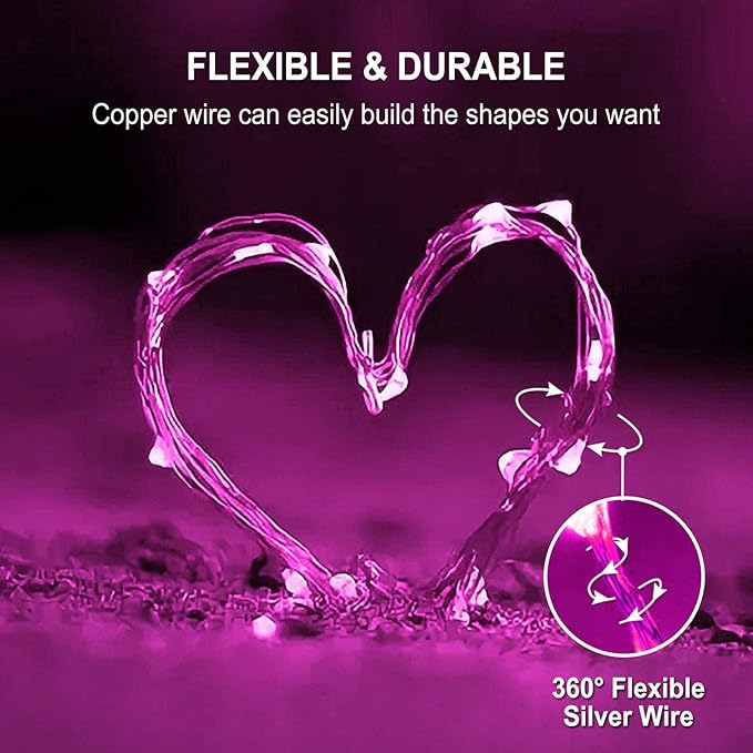 JMEXSUSS 4 Pack 50 LED Pink Fairy Lights Battery Operated, 16.1ft Pink Room Decor Fairy Lights Indoor Outdoor Waterproof, Christmas String Lights for Bedroom Wedding Birthday Holiday Decorations