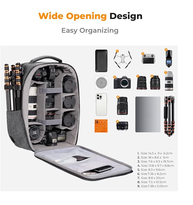 K&F CONCEPT Camera Backpack, Hardshell Photography DSLR Camera Bag