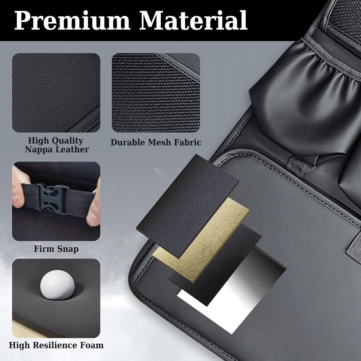 Coverado Backseat Car Organizer, Nappa Leather Car Seat Organizer with Touch Screen Tablet Holder, Foldable Food Tray, Kick Mats Protector, Multi Car Storage Accessories, Garbage Bag Holder-1 Pack