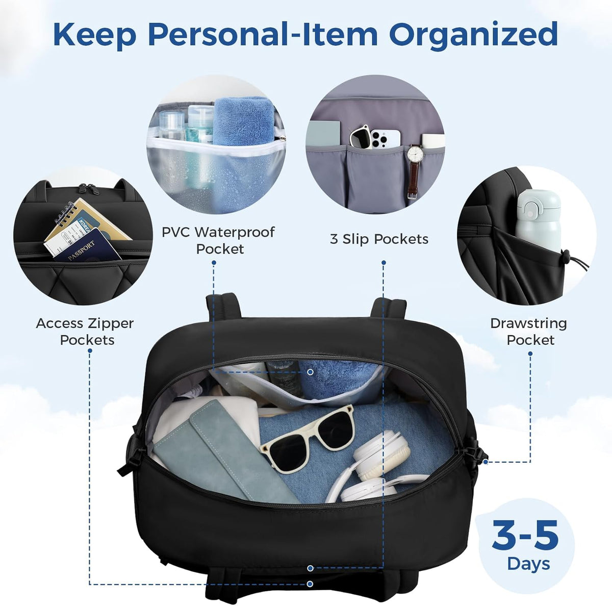 Skiennix Travel Duffle Bag for Women - Stylish Gym Bag with Shoe Compartment & Wet Pocket | Black
