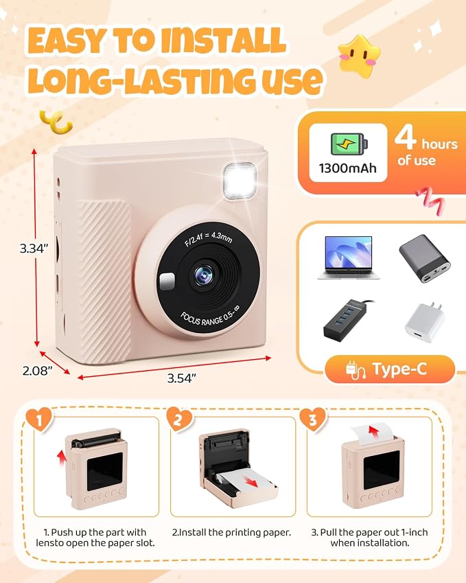 TIATUA Kids Instant Print Camera, Christmas Birthday Gifts