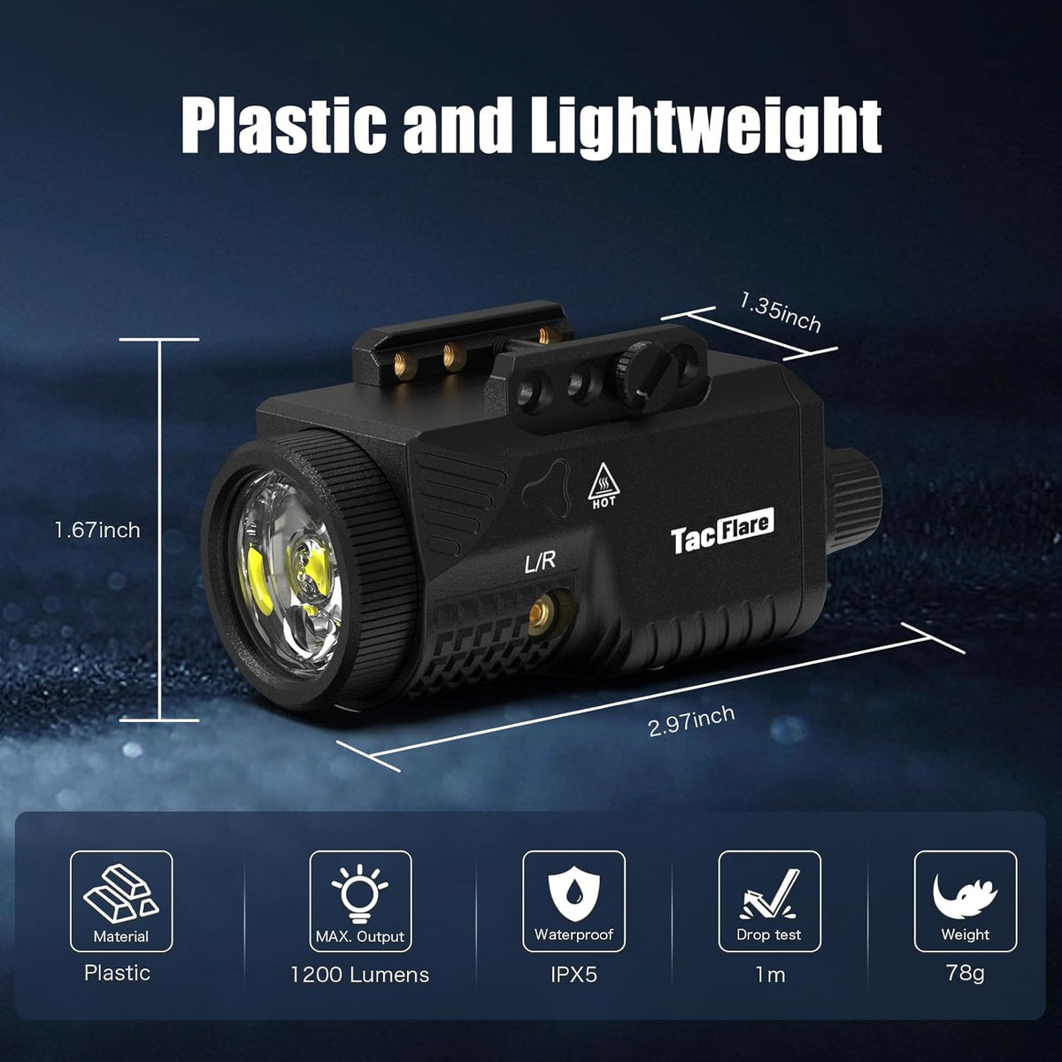 Skiennix Laser Light Combo - 1200 Lumens Tactical Blue Laser Flashlight for Pistol Picatinny Rail | USB-C Rechargeable