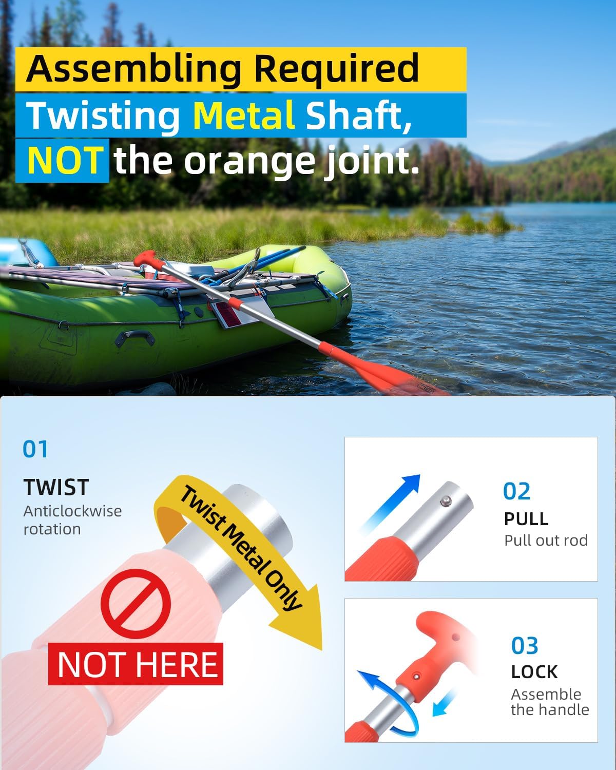 OCEANBROAD Telescoping Emergency Paddle - Adjustable 21'' to 42'' or 26'' to 54'' Aluminum Shaft for Kayaking & Boating