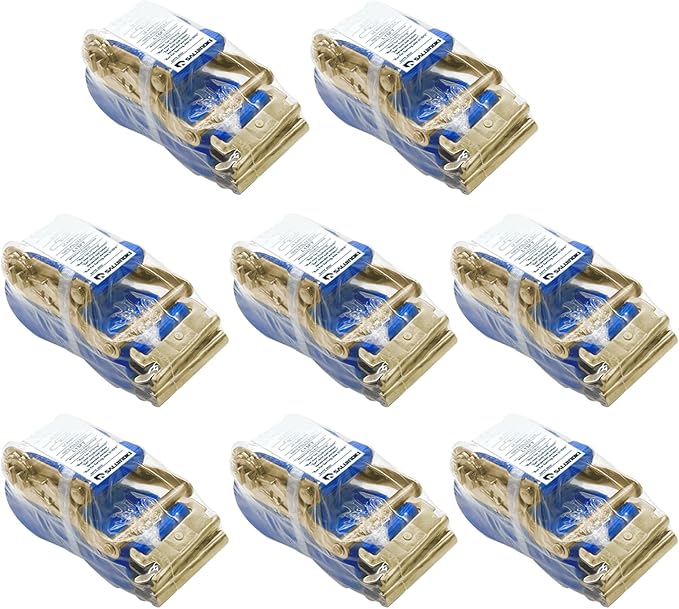 8Pack E-Track Straps Ratchet Etrack Strap Box Truck Strap Tie Down Heavy Duty 2" x15' 4400lbs Breaking Load, 2200 Working Load E-Track Accessories Blue