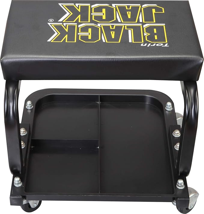 Torin ATR7211 Blackjack Rolling Creeper Garage/Shop Seat: Padded Mechanic Stool with Tool Tray Storage, Black, Large