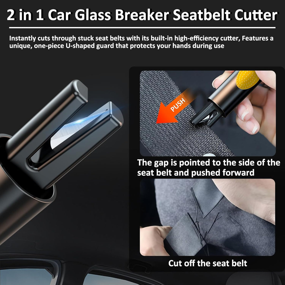smosun Safehammer - 2026 Upgraded Safe Hammer Glass Breaker Under Water, Car Hammer Seatbelt Cutter Window Breaker Emergency Escape Tool,Free Antiskid, Safehammer Glass Breaker for New Cars (2PCS)