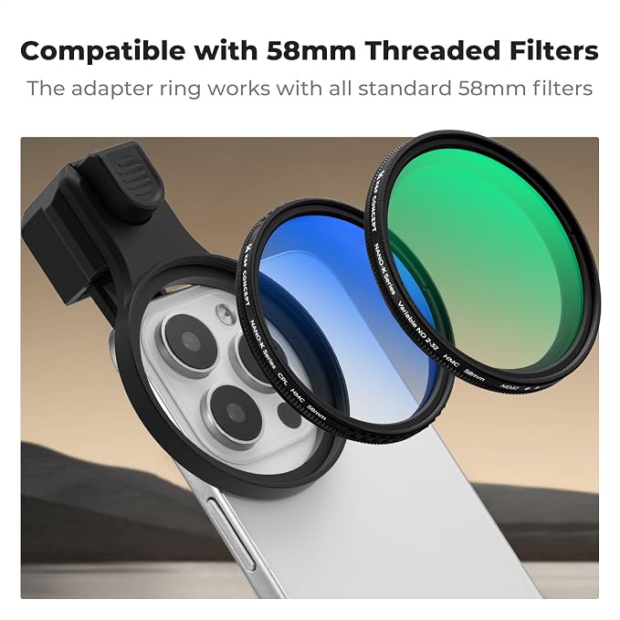 K&F CONCEPT 58mm Press-on ND2-32 Phone Lens Filter Kit, 16/15/14/13/12 Pro/Pro