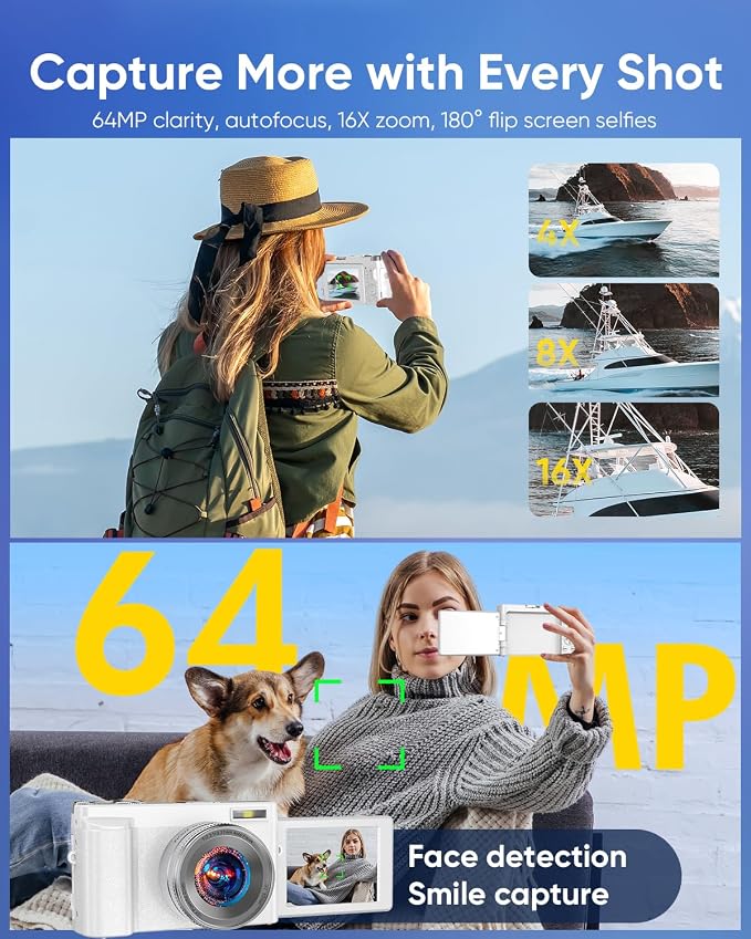 64MP Digital Camera for Photography, 2026 New WiFi 4K Vlog Video Camera for