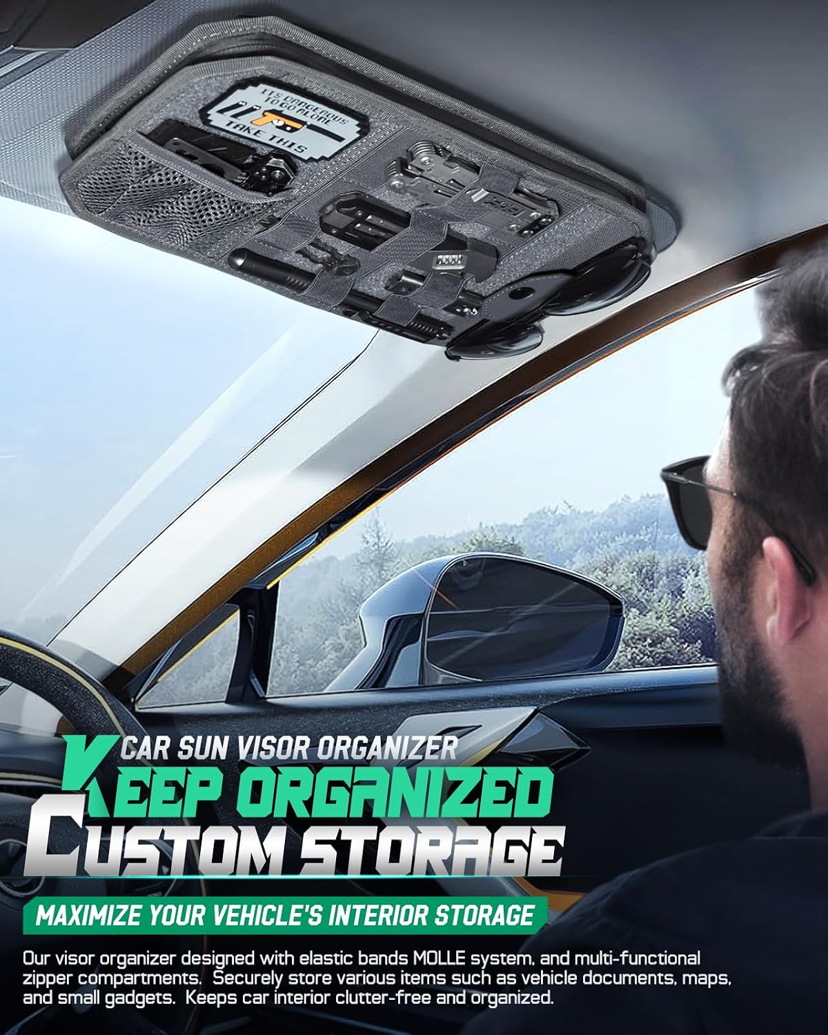 LIVANS Tactical Car Sun Visor Organizer, Fit Cars Trucks SUV Jeeps Patrols