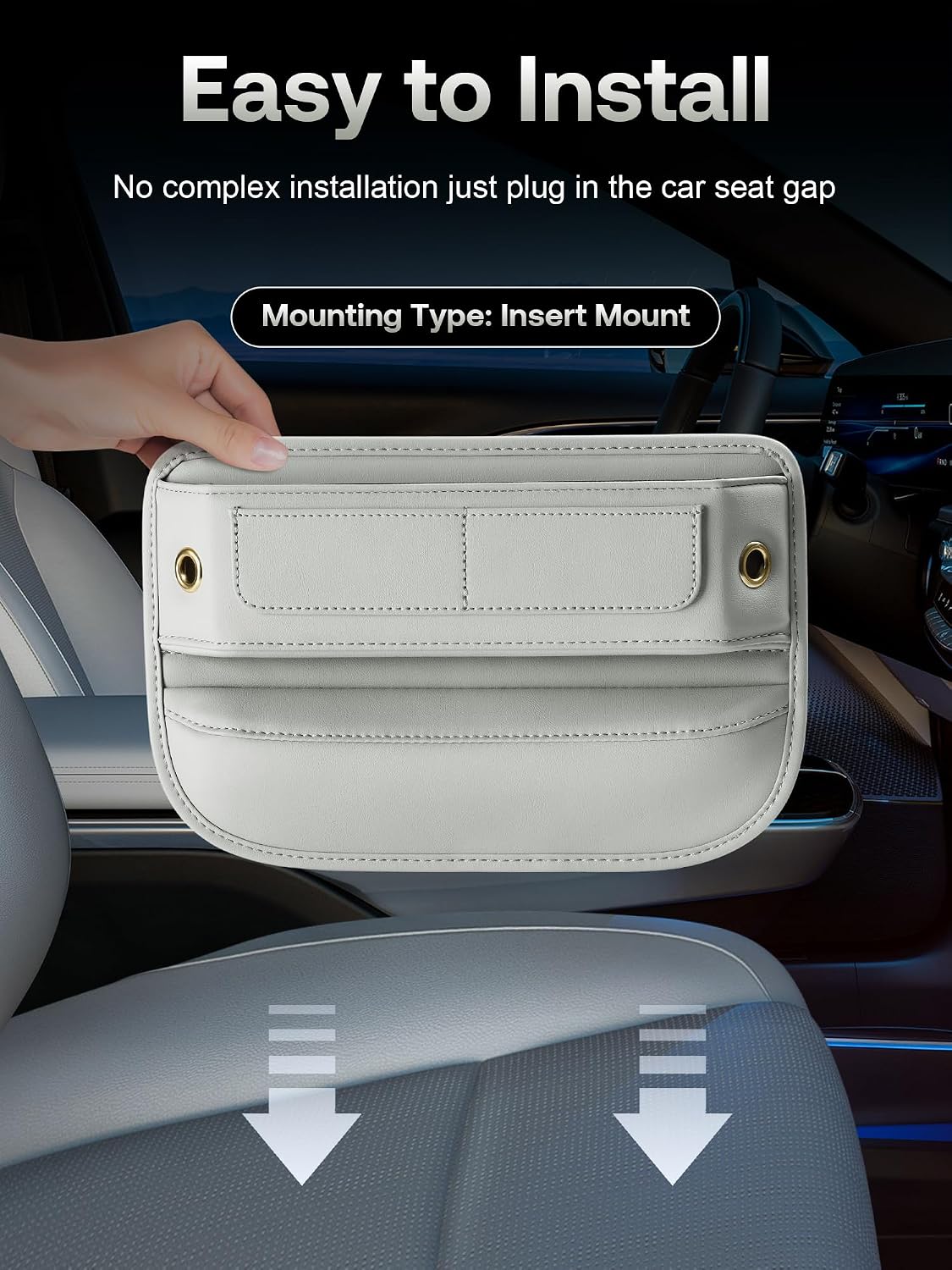 Universal Fit Premium Leather Car Seat Gap Filler Organizer, Center Console Organizer with Card Slots, Clever Gifts for Car SUV Truck Owners (Beige, 1 Pack)