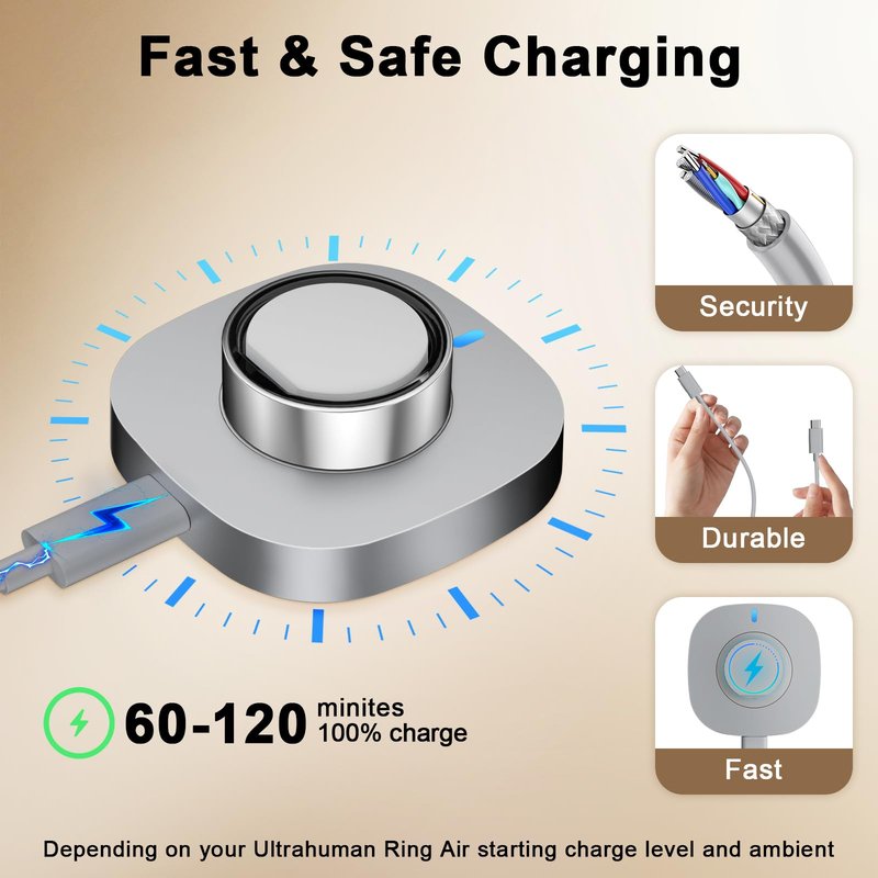 Vigamen Charger Compatible with Ultrahuman Ring-Size 7,Fast Safe Charging Dock with USB-C Cable,Portable Design for Ultrahuman Ring Air,Silver Gray