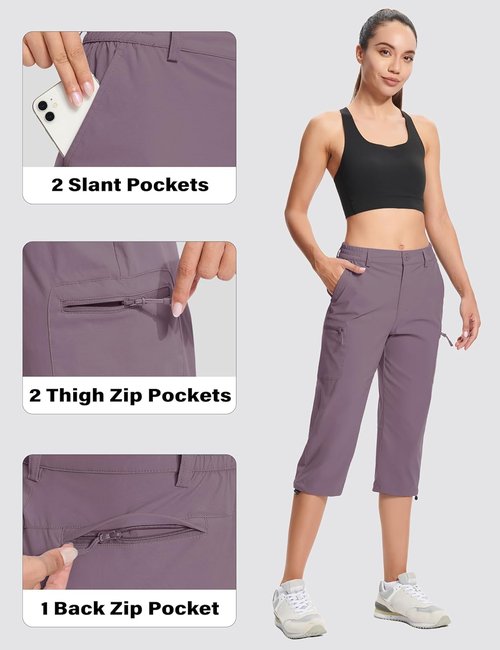 MAGCOMSEN Women's Hiking Capris - Lightweight, Water-Resistant Cargo Pants with 5 Pockets for Outdoor Adventures