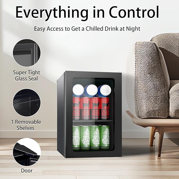 DOGHLY 24 Cans/0.9 Cu.Ft Beverage Refrigerator Solid Door Mini Fridge | Fast Cooling Mini Cooler with Removable Shelves for Soda, Beer, Wine, Low Noise Beverage Fridge for Home, Office,and Dorm