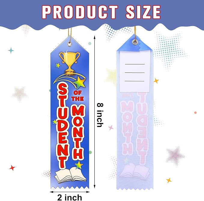 Wavwavw 200 Pcs Student of the Month Award Ribbons Bulk 8" x 2" Prizes Ribbons