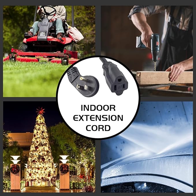 Flat Plug Indoor Extension Cord, UL Certified, 16 Gauge 3FT Black 3 Prong Heavy Duty, 16/3 SJTW 13A Power Cord for Lights, Appliances, Home