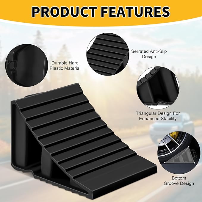 4-Pack Hard Plastic RV Wheel Chocks with Handles for Easy Removal & Durable and Non-Slip, Suitable for Tire Chock on Ramps, Workshops and Uneven Ground