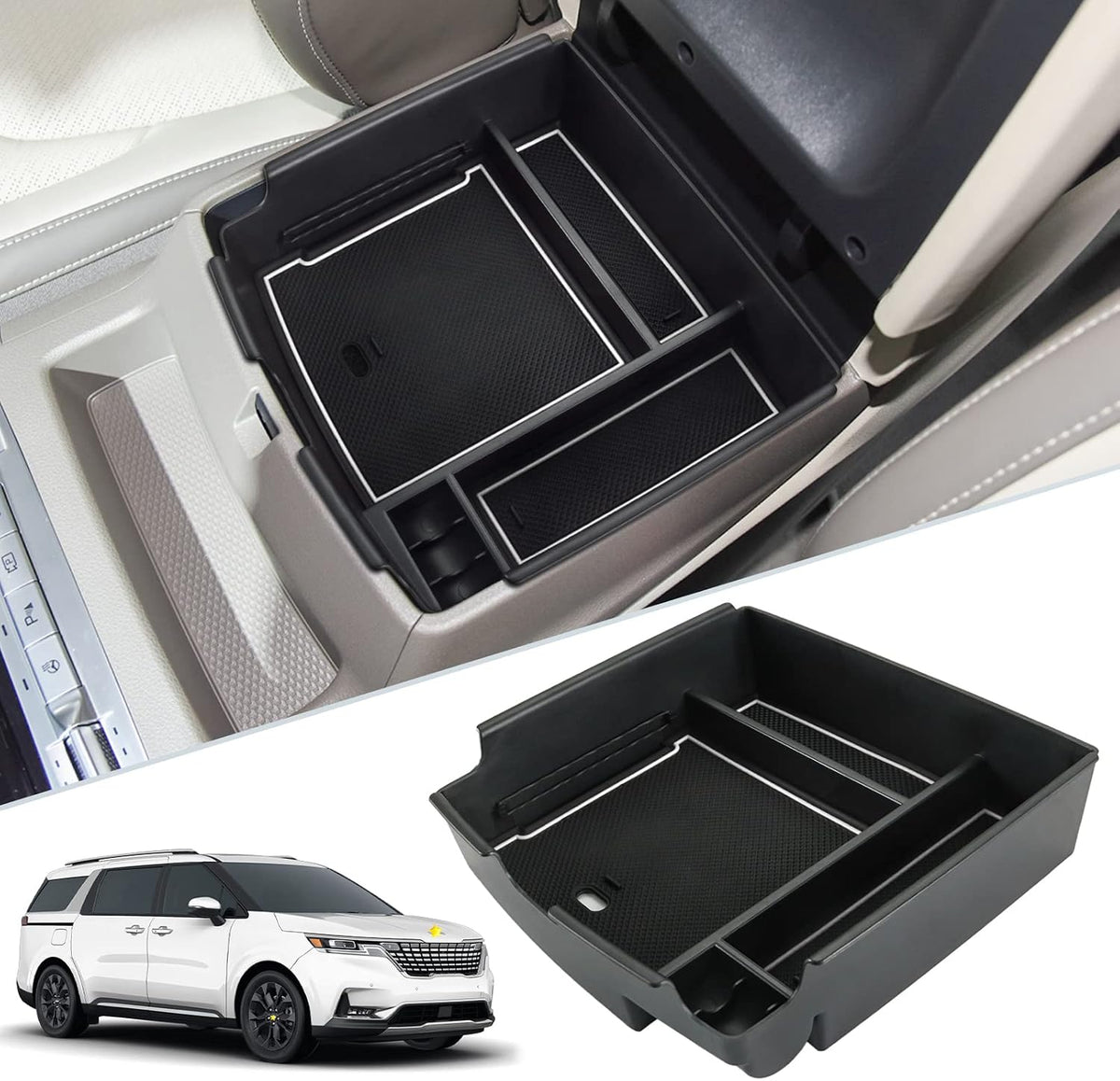 SKTU for 2022-2026 2027 Kia Carnival Center Console Organizer 2024 2025 2026 2027 Carnival Accessories Console Tray 2024 2025 2026 2027 Carnival ABS Console Organizer with Coin and USB Hole (White)