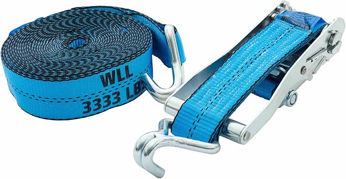 Mytee Products (4 Pack 2 Inch x 27 FT Blue Ratchet Strap with J Hooks - 10,000 Lbs Breaking Strength - Heavy Duty Tie Down Cargo Truck Straps with Wire Hooks for Flatbed, Truck, Trailers Pickup