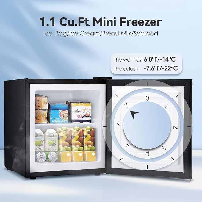 Antarctic Star 1.1 Cu.ft Small Upright Freezer, Compact Mini Freezer with Adjustable Thermostat, Removable Shelves, Reversible Door Hinge, Quiet for Home/Office/Dorm/Kitchen