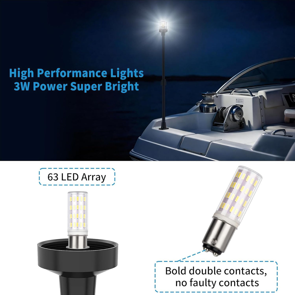 Obcursco LED Boat Stern Lights - Telescoping 27"-48" Navigation Light with 3NM Visibility | Black Base