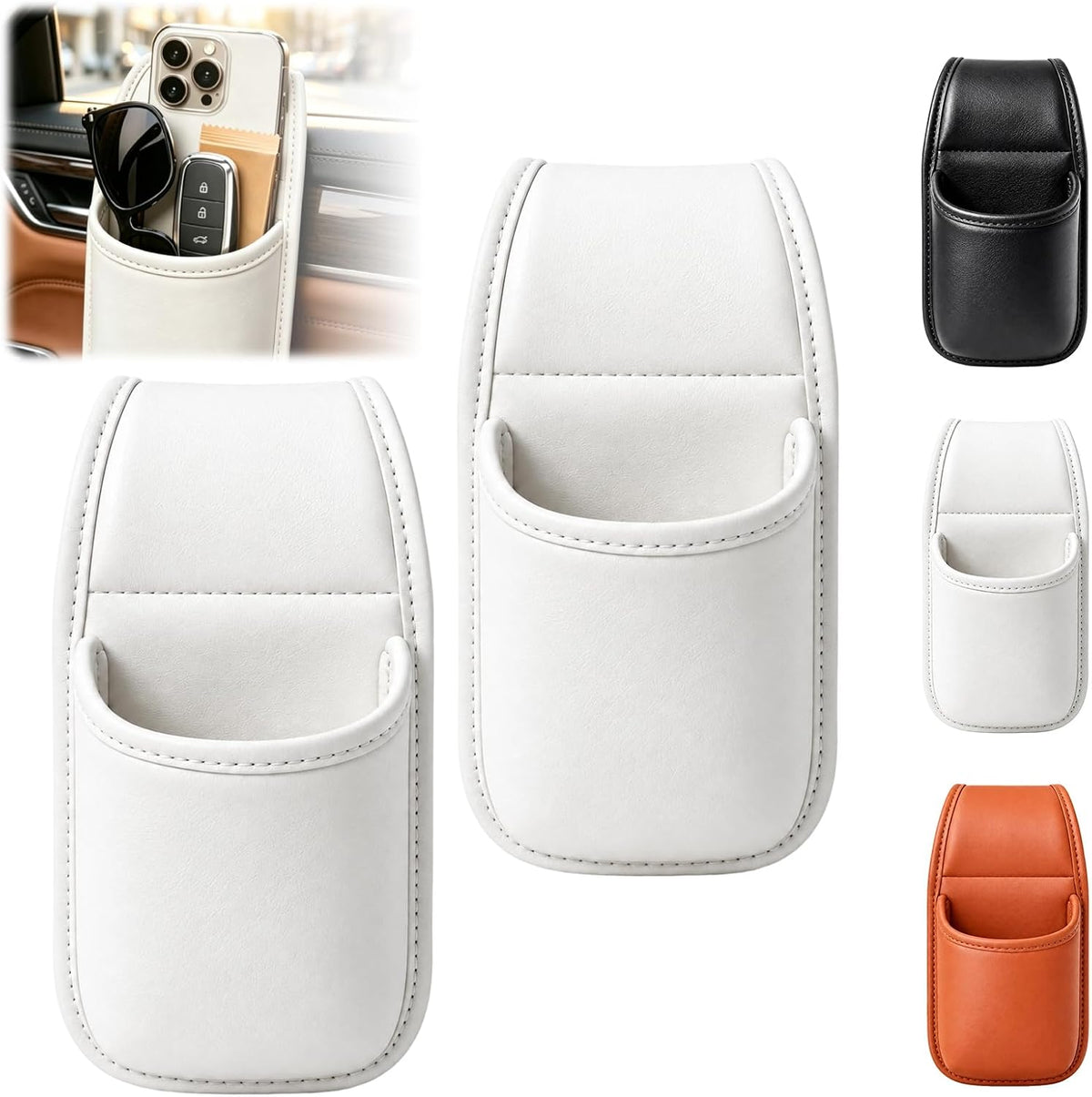 2 Pack Leather Car Door Cup Holder for Window,Multi‑Purpose Car Door Side Hanging Holder,Clip on Extra Large Drink Organizer for Phone Drink Bottle Sunglasses,Wide-Mouth Organizer(Black)