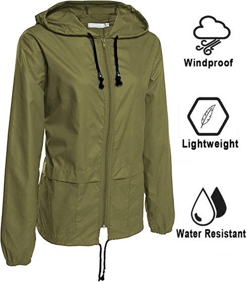 Avoogue Lightweight Waterproof Raincoat for Women - Packable Hooded Windbreaker Jacket