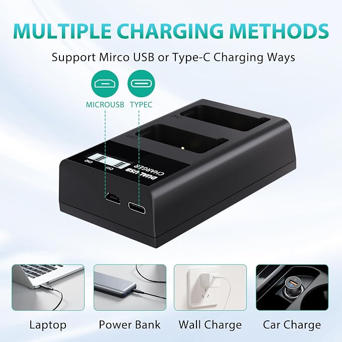 LP EN-EL9 EN EL9a Battery Charger, LCD Display & USB-C Dual Slot Charger