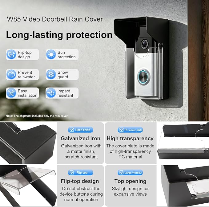 Flip Video Metal Doorbell Rain Cover Sun Shield Hood Plate, Weather Protection