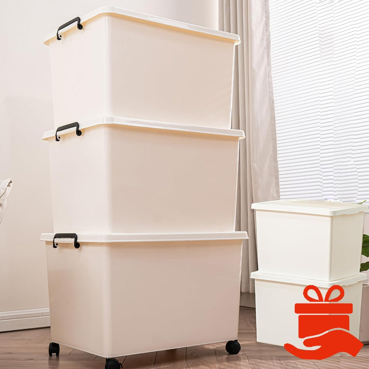 27 Quart Stackable Storage Bins with Lids - 4-Pack White 4XL Plastic Boxes with Handles, Dustproof & Insect-Proof Containers for Home, Kitchen, Office, Snacks, Toys, Tools & Books (white, 4XL)
