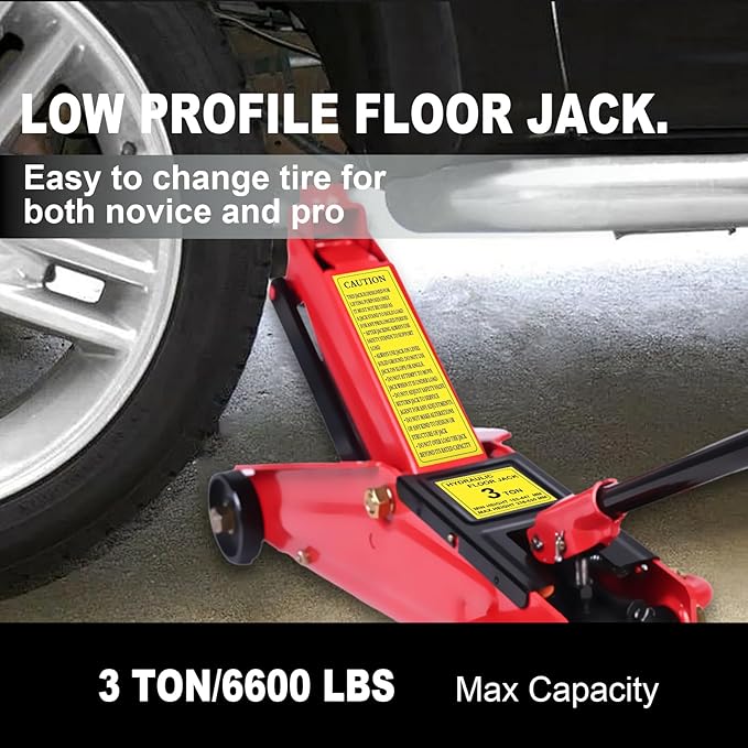 3 Ton Low Profile Hydraulic Floor Jack – Heavy Duty Steel Car Jack with Single Piston Pump, 10" to 21.6" Lift Range for SUV