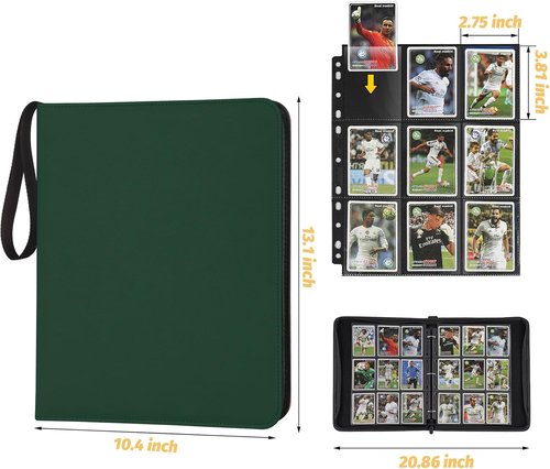 GERMUN 9 Pocket Card Binder - Premium Zip Trading Card Album for MTG, TCG & Sports Cards | Dark Green, 720 Pockets