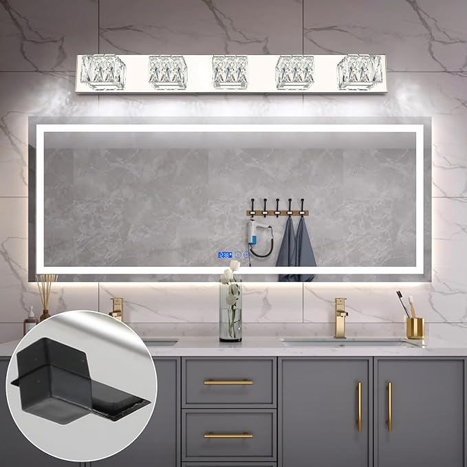 ZUZITO Modern Bathroom Vanity Light - 5 Light LED 5CCT Dimmable Vanity Lighting Fixtures - Crystal Chrome Bathroom Lights Over Mirror