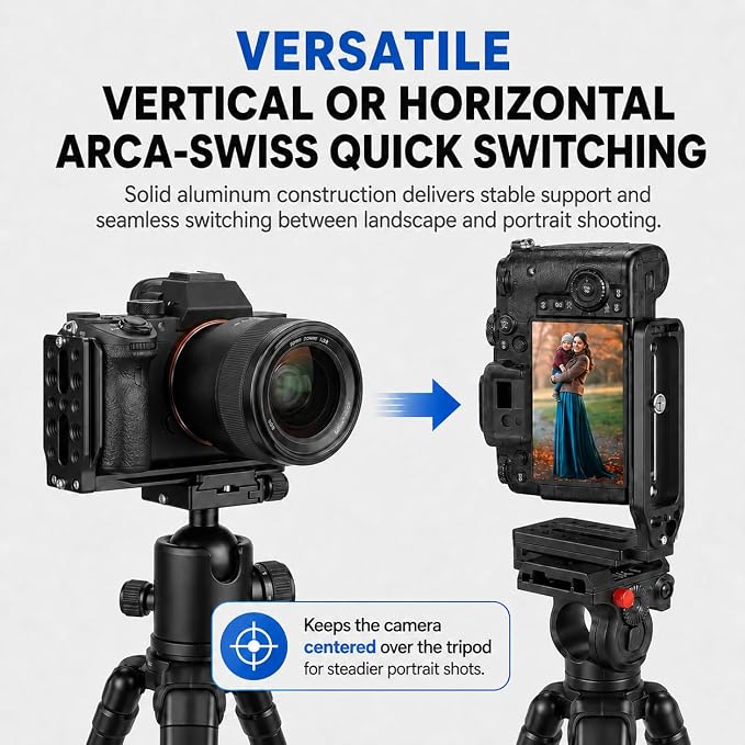 DSLR Camera L-Bracket, Vertical & Horizontal Switching Quick Release Plate
